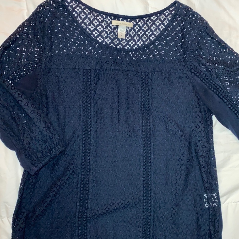 Crop sleeve canyons river blues navy top XL